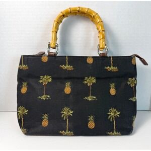 Relic Handbag Womens Black Tropical Pineapple Palms Bamboo Handle Coastal Preppy